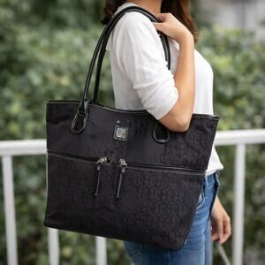 Giani Bernini Black Logo Tote Shoulder Bag w Mini Wristlet Pouch